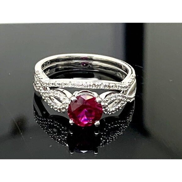 Wedding Set 10k White Gold Diamond Red Gem Engagement Ring Band Women's …